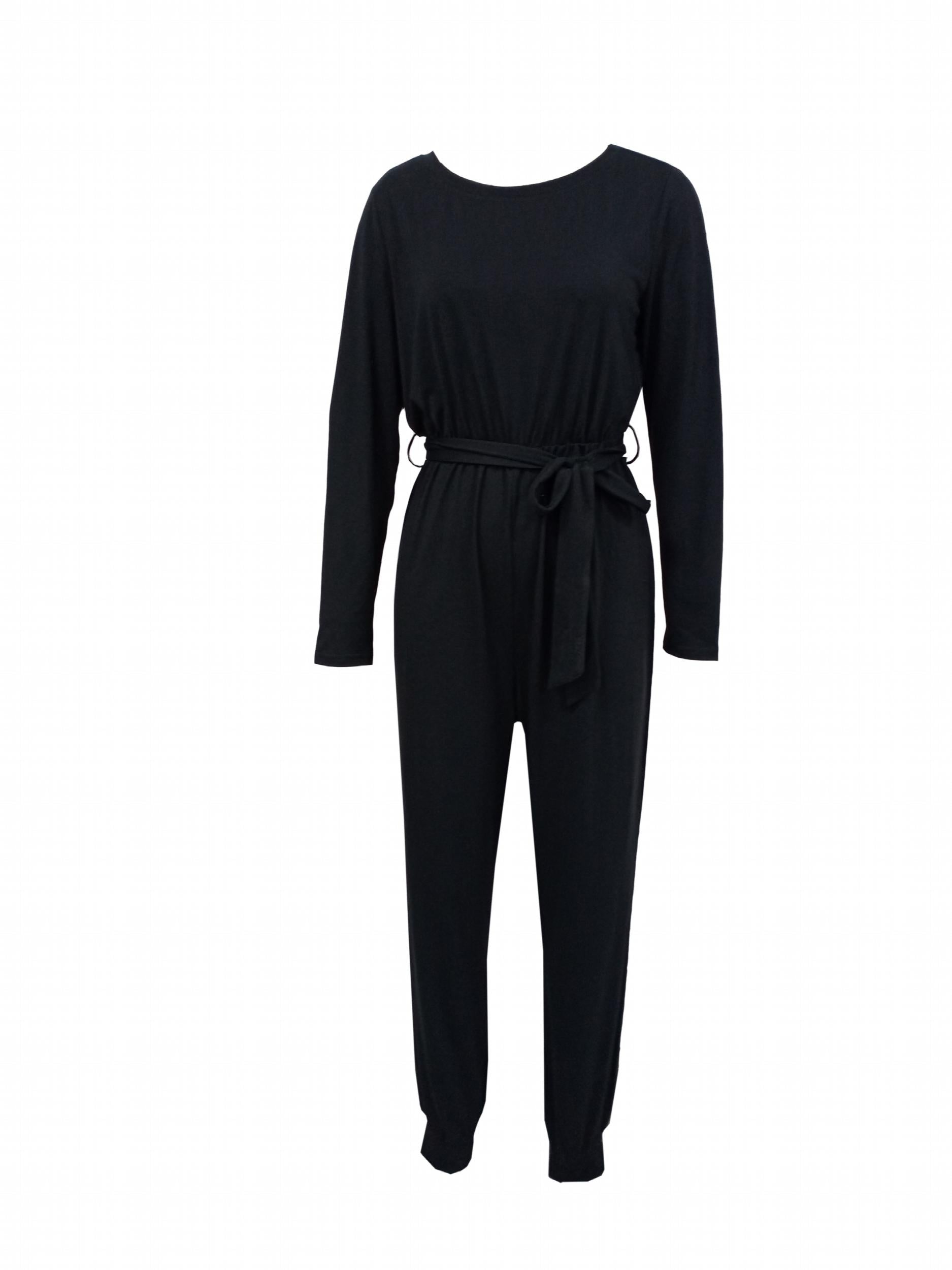 Solid Cut Out Jumpsuit Casual Crew Neck Long Sleeve Jumpsuit