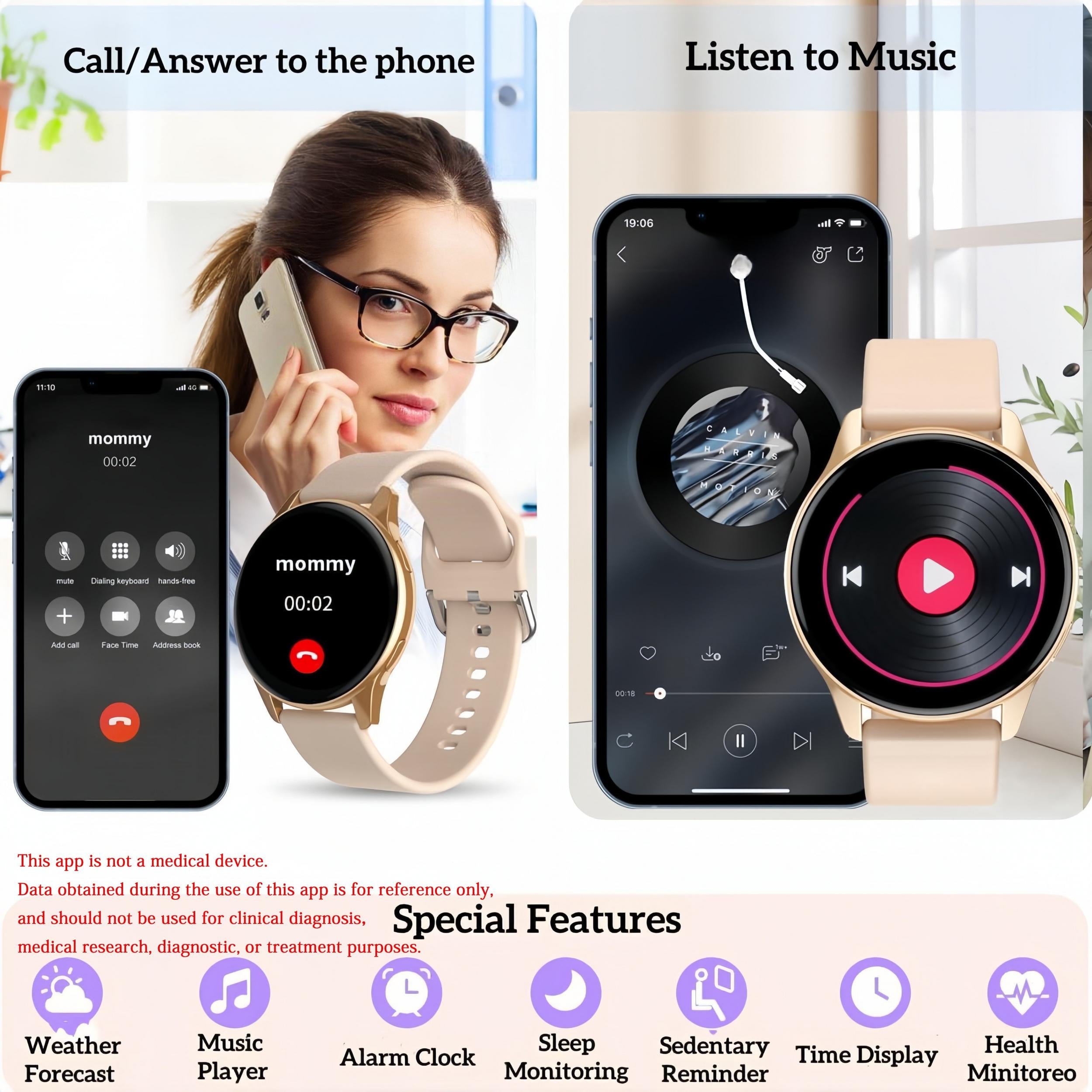 Smart Watch for Women Touch Screen Waterproof Fitness Tracker DIY Watch Face