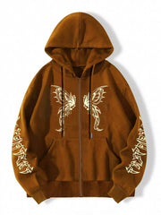 Butterfly Graphic Hooded Sports Sweatshirt Zipper Up Long Sleeve Hoodie