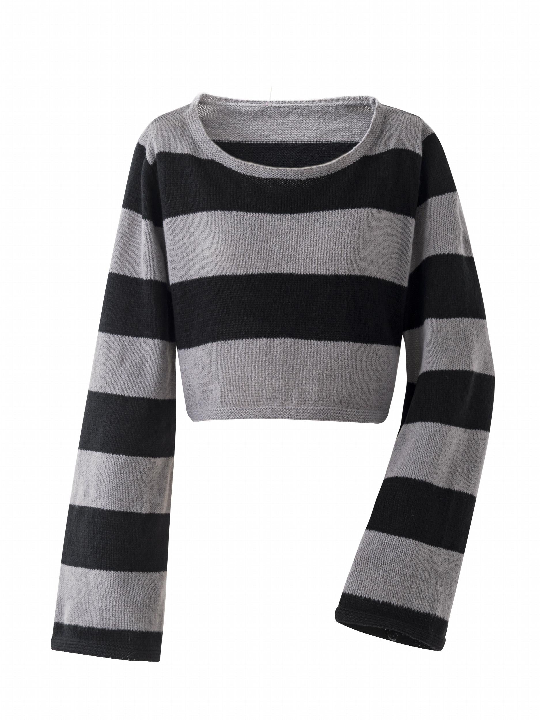 Grunge Block Striped Knit Sweater Crew Neck Long Sleeve Women's