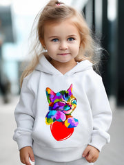 Girls 2pcs Cat Pattern Hooded Sweatshirt & Sweatpants Set