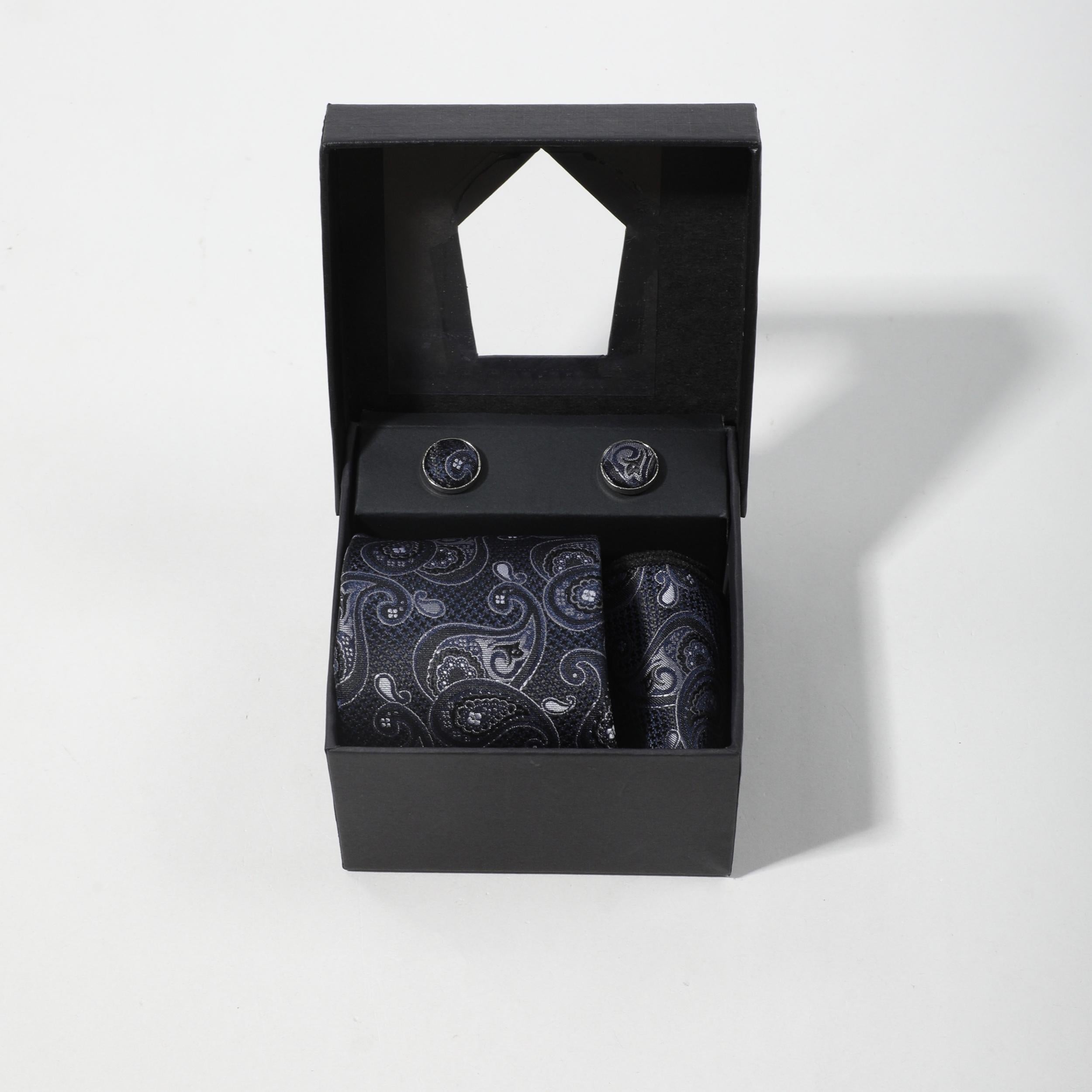 Men's Jacquard Paisley Tie Set with Pocket Square and Cufflinks