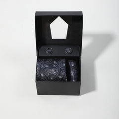 Men's Jacquard Paisley Tie Set with Pocket Square and Cufflinks