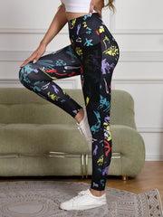 Graffiti Yoga Pants with Mesh Pockets Tummy Control Leggings