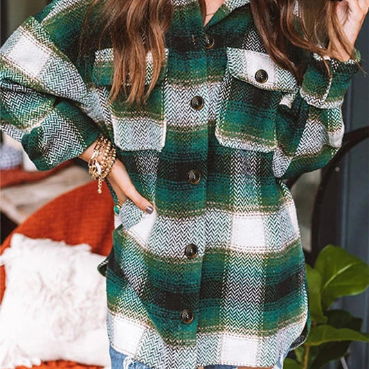 Women's Plaid Print Long Sleeve Button Up Top
