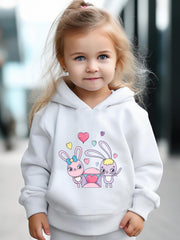 Girls 2pcs Rabbit Pattern Hooded Sweatshirt & Sweatpants Set