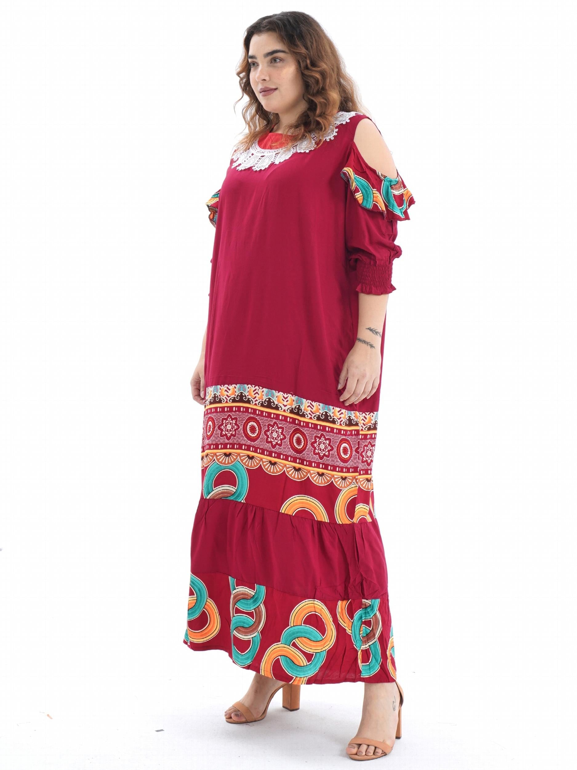 Geometric Print Kaftan Dress Set with 2pcs Hijab