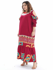 Geometric Print Kaftan Dress Set with 2pcs Hijab