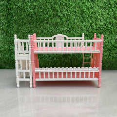 Pink Double Bed with Stairs for Princess Room Dollhouse
