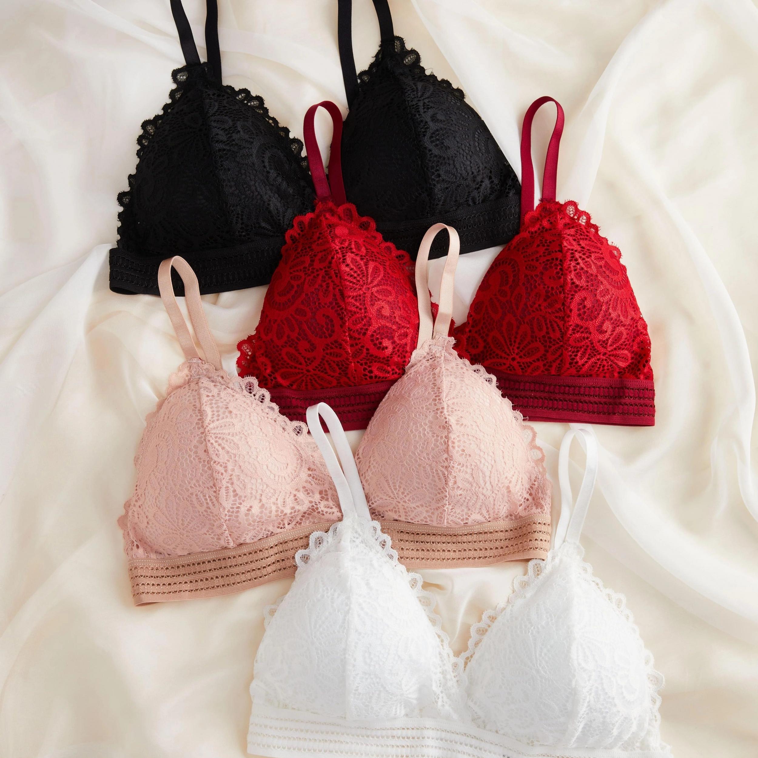 4pcs Wireless Lace Bras & Triangle Cups Women's Lingerie