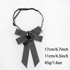 Crystal Pendant Gray Bow Tie Pre-tied Necktie for Women