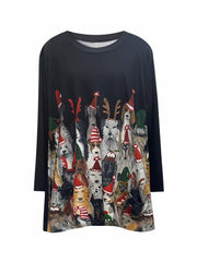 Women's Plus Graphic Print Long Sleeve Tunic Top With Pockets