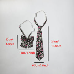 2pcs Flower Print Bow Tie Set Classic Neck Tie College Style