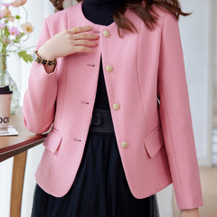 Solid Pocket Button Front Blazer Casual Long Sleeve Blazer