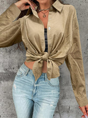 Solid Button Up Long Sleeve Blouse