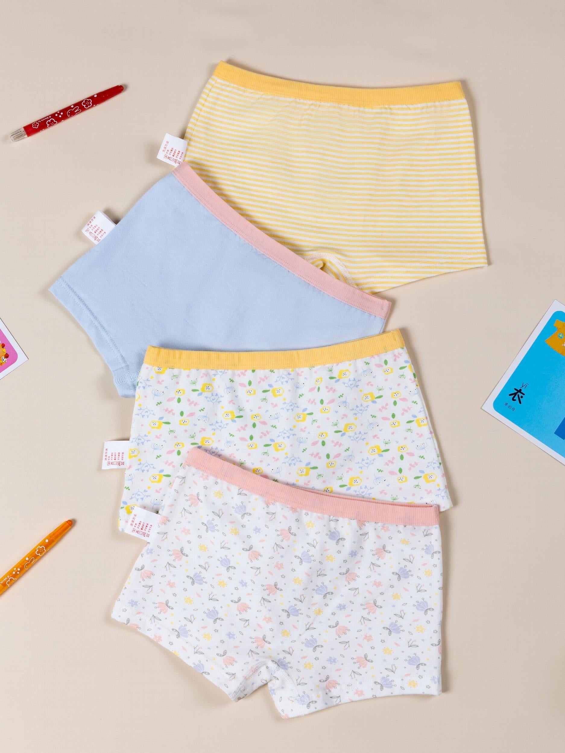 4pcs Girl's Cotton Striped Boxer Briefs for Children
