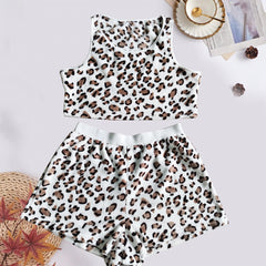 Leopard Print Plush Tank Top & Shorts Lounge Set