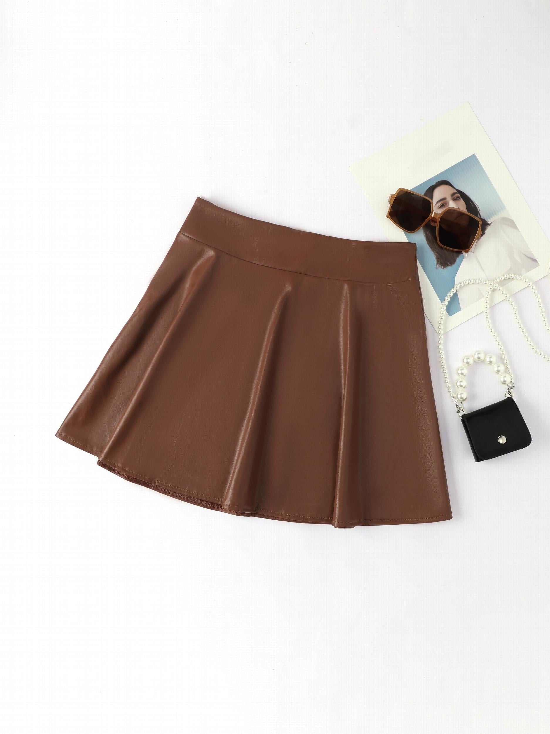 Solid High Waist Mini Skirt Sexy Skater Skirt Women's Clothing