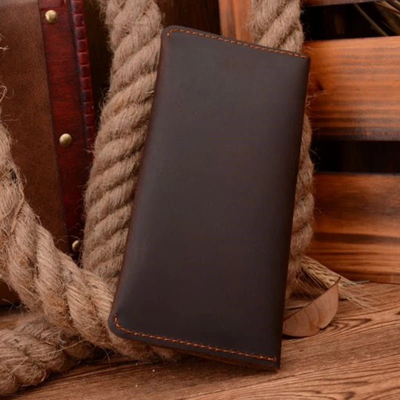 Vintage Long Leather Men Wallet with Zipper