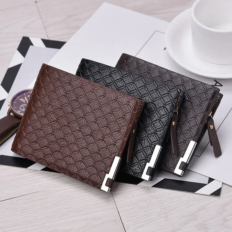 Men's Short Wallet PU Big Zippers Pocket Vintage Man Purse