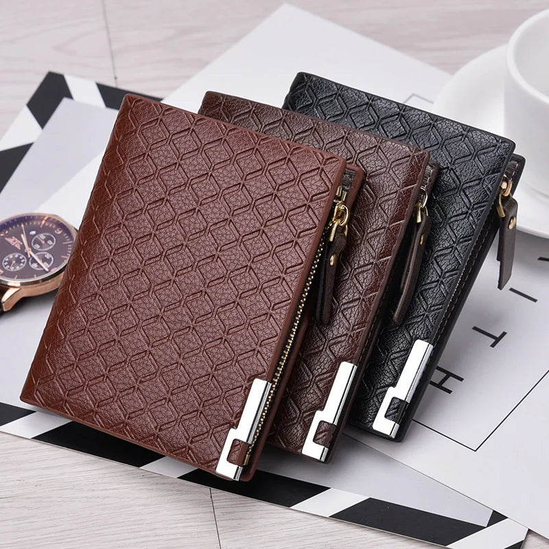 Men's Short Wallet PU Big Zippers Pocket Vintage Man Purse