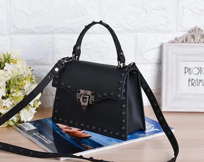 Transparent Jelly Shoulder Bag with Rivet Detail