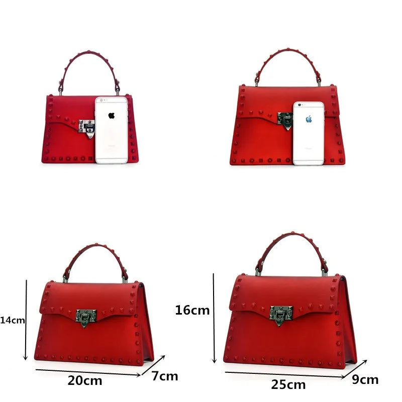 Transparent Jelly Shoulder Bag with Rivet Detail