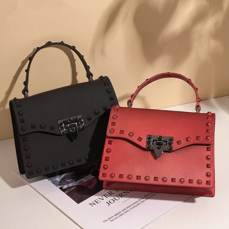 Transparent Jelly Shoulder Bag with Rivet Detail