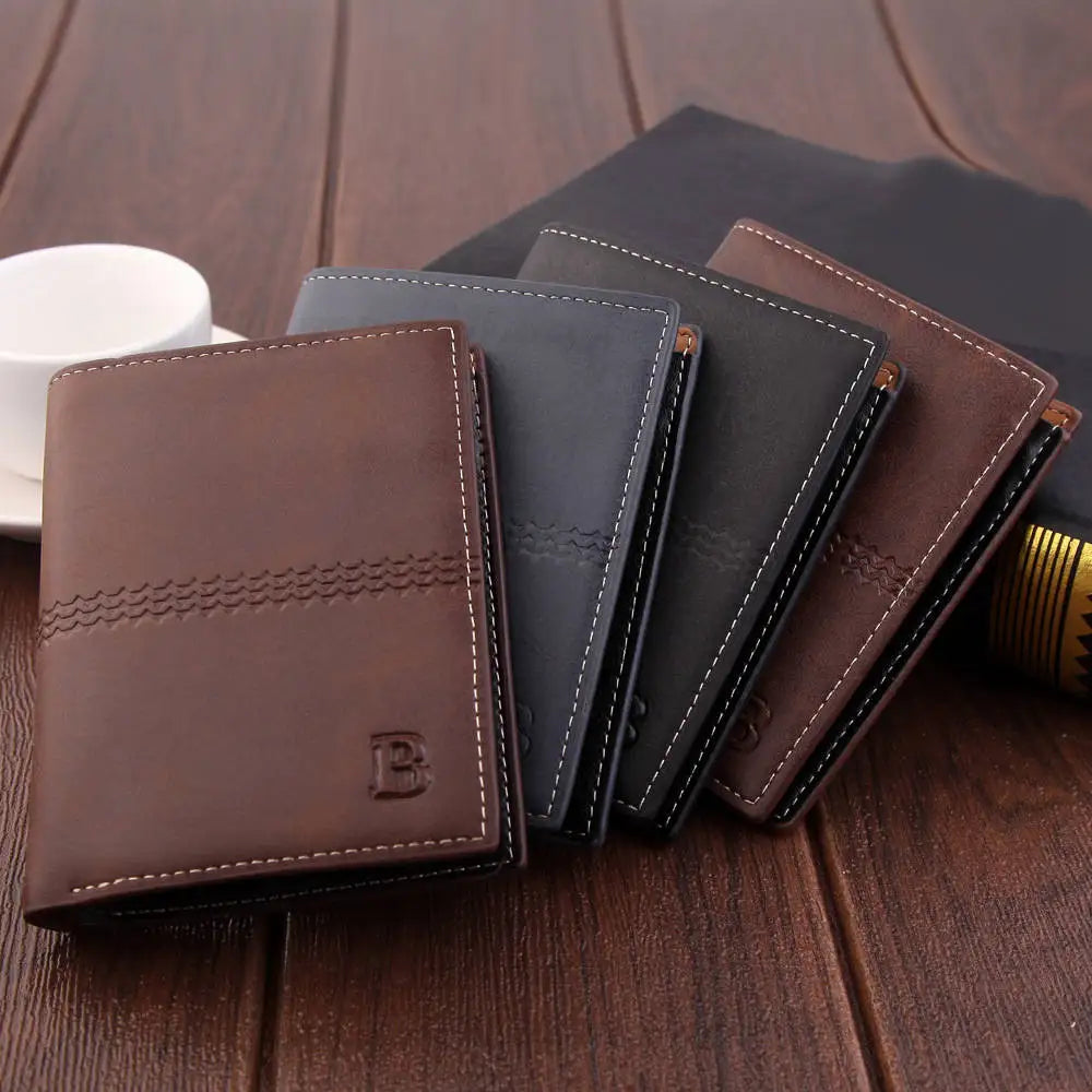 Men's Vintage Brown Slim Wallet Short Dollar Bifold
