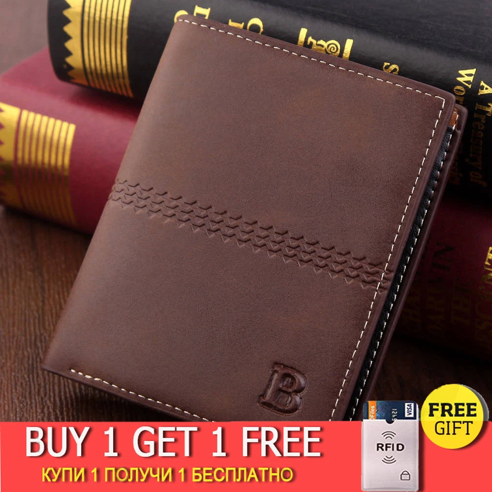 Men's Vintage Brown Slim Wallet Short Dollar Bifold