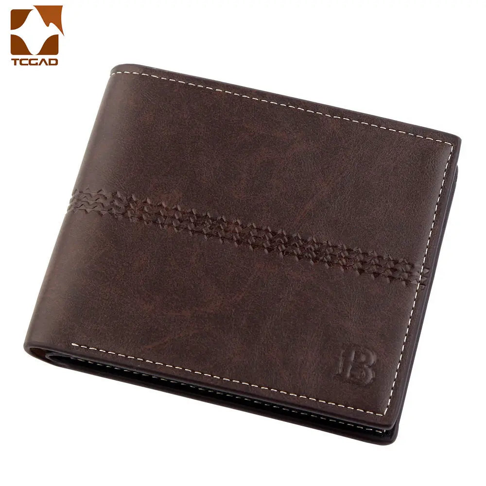 Men's Vintage Brown Slim Wallet Short Dollar Bifold
