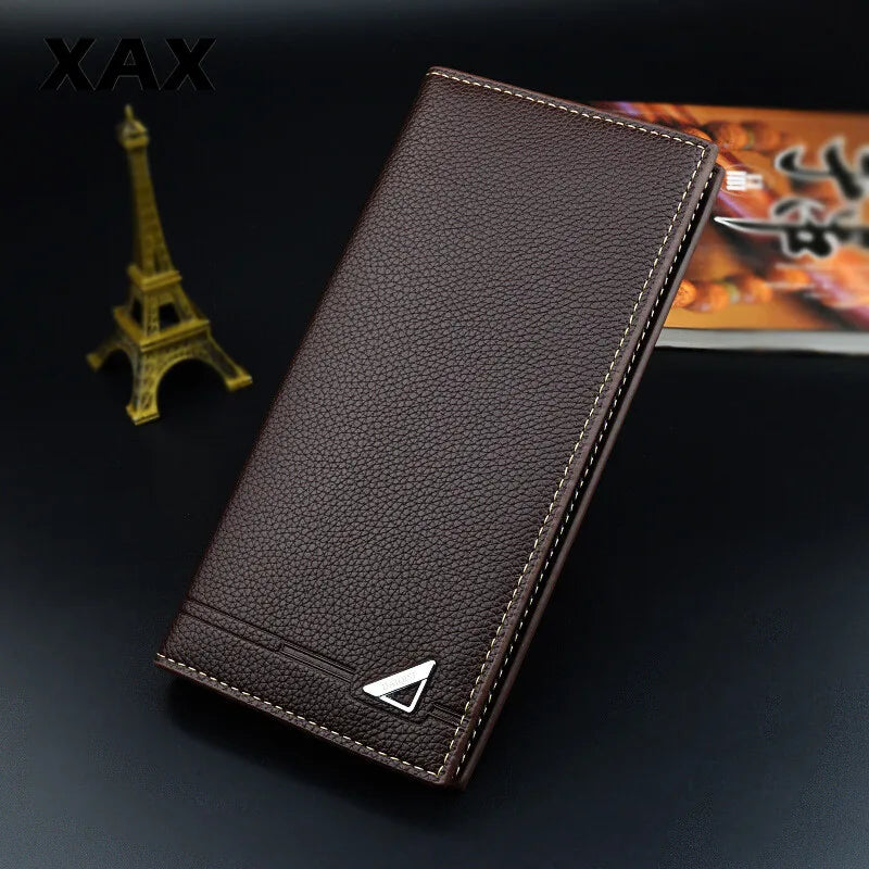 Men's Long 3 Fold Soft Skin Wallet Multi-Card Clip Metal 013