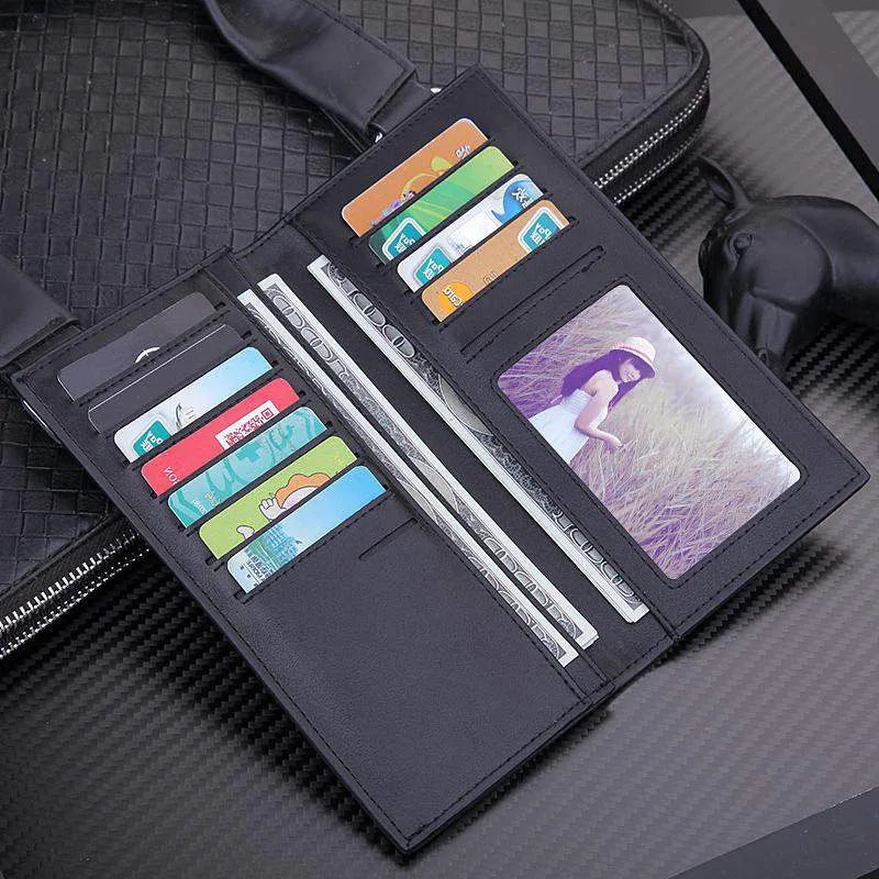 Men's Microfiber Leather Long Wallet Slim Bifold Purse Hombre Billeteras