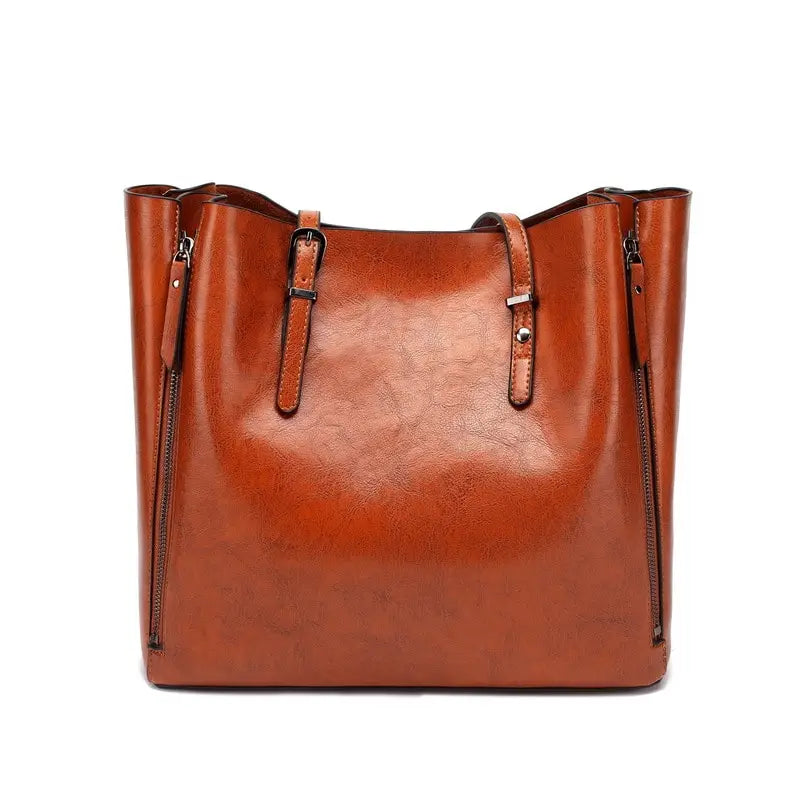 High Capacity Shoulder Bag Women's Oil Wax Leather Handbag