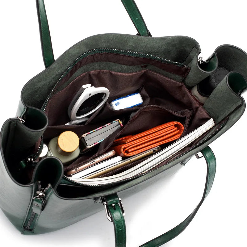 High Capacity Shoulder Bag Women's Oil Wax Leather Handbag