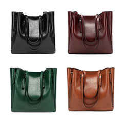 High Capacity Shoulder Bag Women's Oil Wax Leather Handbag