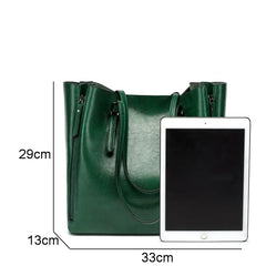 High Capacity Shoulder Bag Women's Oil Wax Leather Handbag