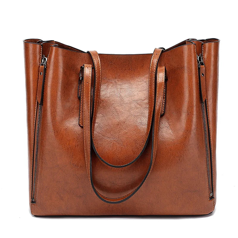 High Capacity Shoulder Bag Women's Oil Wax Leather Handbag
