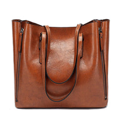 High Capacity Shoulder Bag Women's Oil Wax Leather Handbag