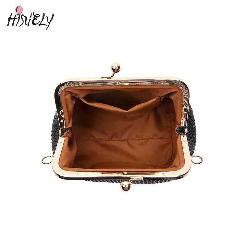 Straw Wrap Mini Shell Clip Bag Single Shoulder Satchel Bag