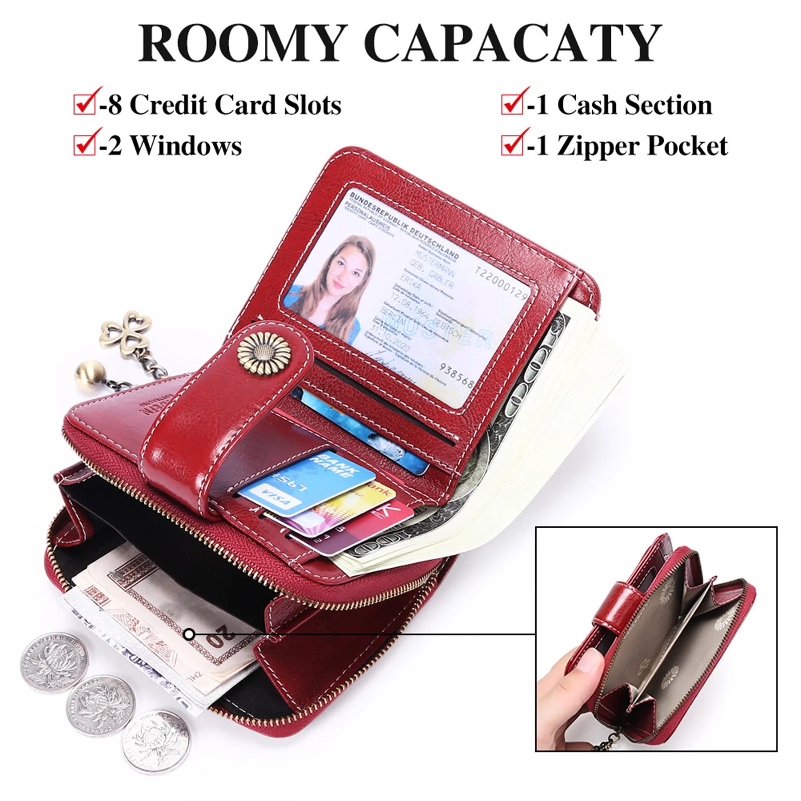 Women's Short Leather Wallet Mini Zero Wallet Driver's Wallet