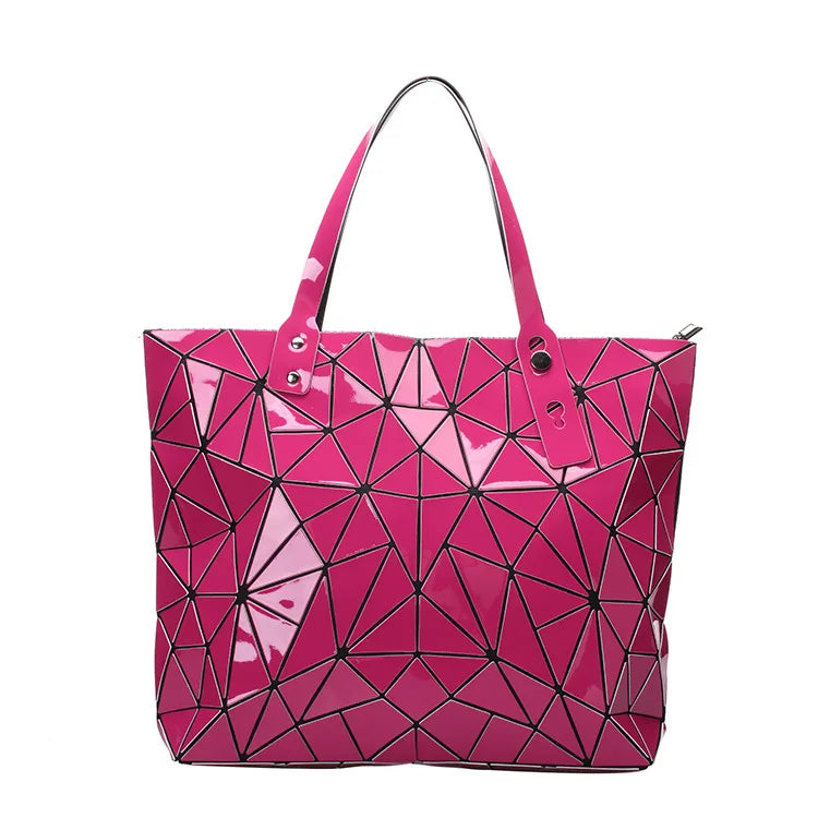 Large Beach Tote Shoulder Bag Geometric Silver