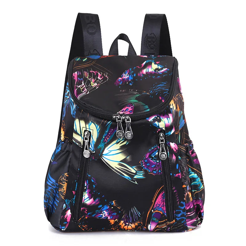 Women Backpacks Butterfly Flower Print Middle Size Girl Daily Wear