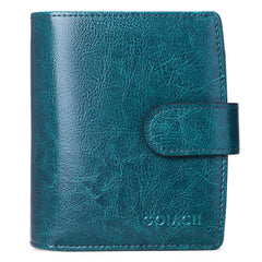 RFID Leather Wallet Oil Wax Cowhide Women's Short Wallet