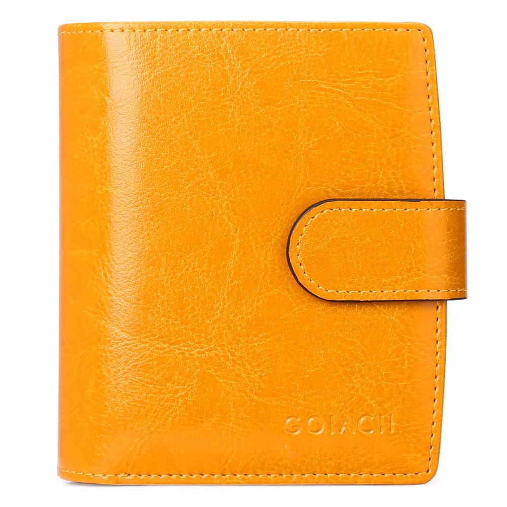 RFID Leather Wallet Oil Wax Cowhide Women's Short Wallet