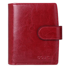 RFID Leather Wallet Oil Wax Cowhide Women's Short Wallet