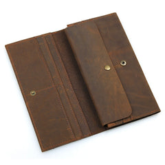 Men's Leather Long Wallet Crazy Horse Passport Wallet