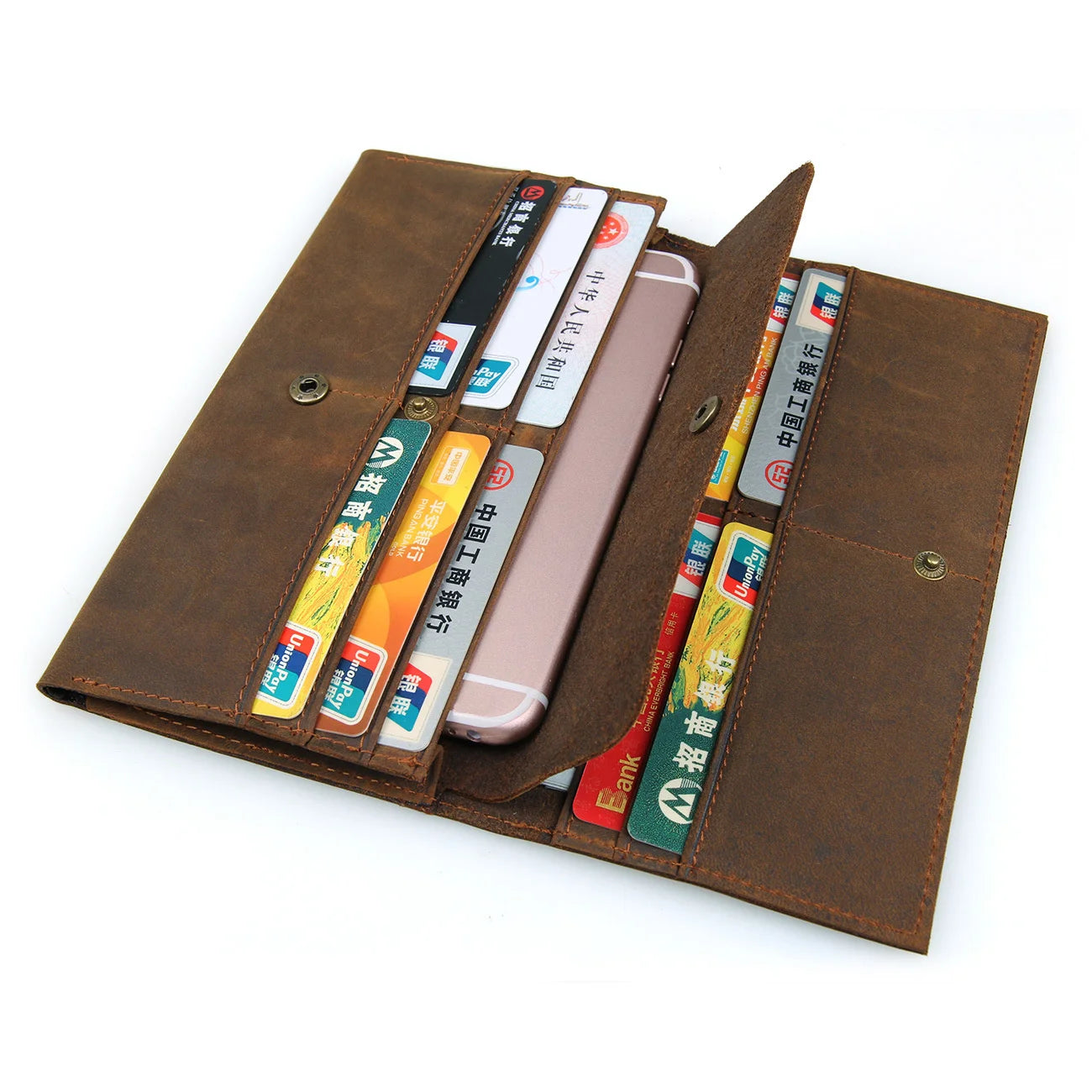Men's Leather Long Wallet Crazy Horse Passport Wallet