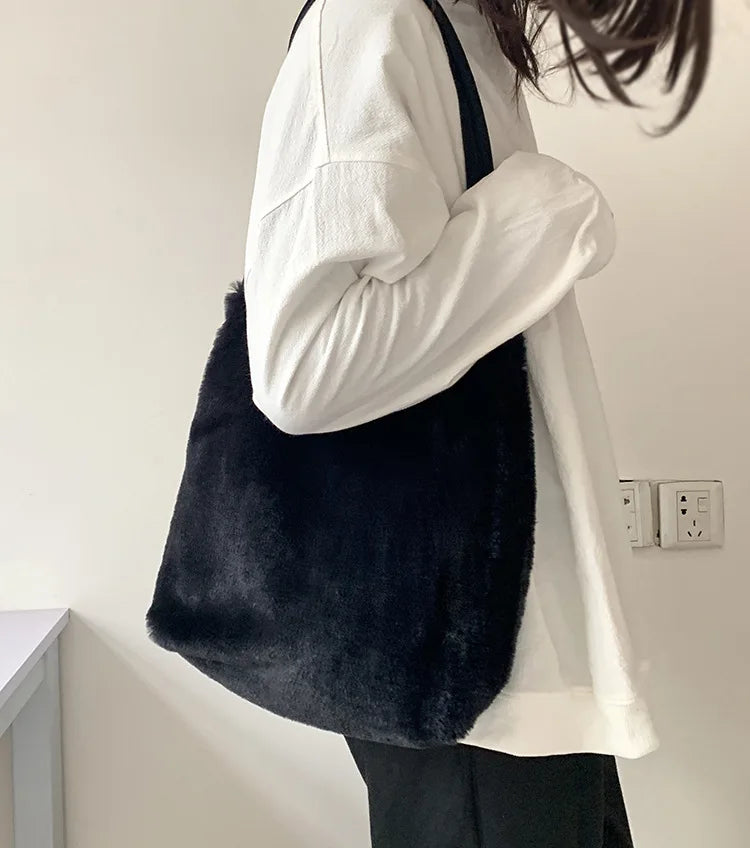 Plush Fur Shoulder Bag Women Solid Tote Christmas Bag
