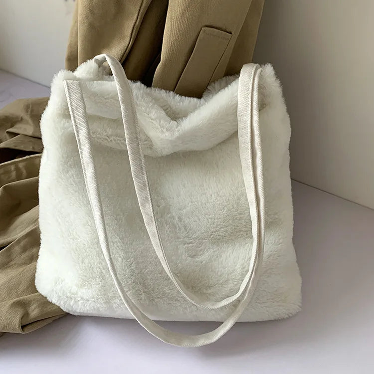 Plush Fur Shoulder Bag Women Solid Tote Christmas Bag